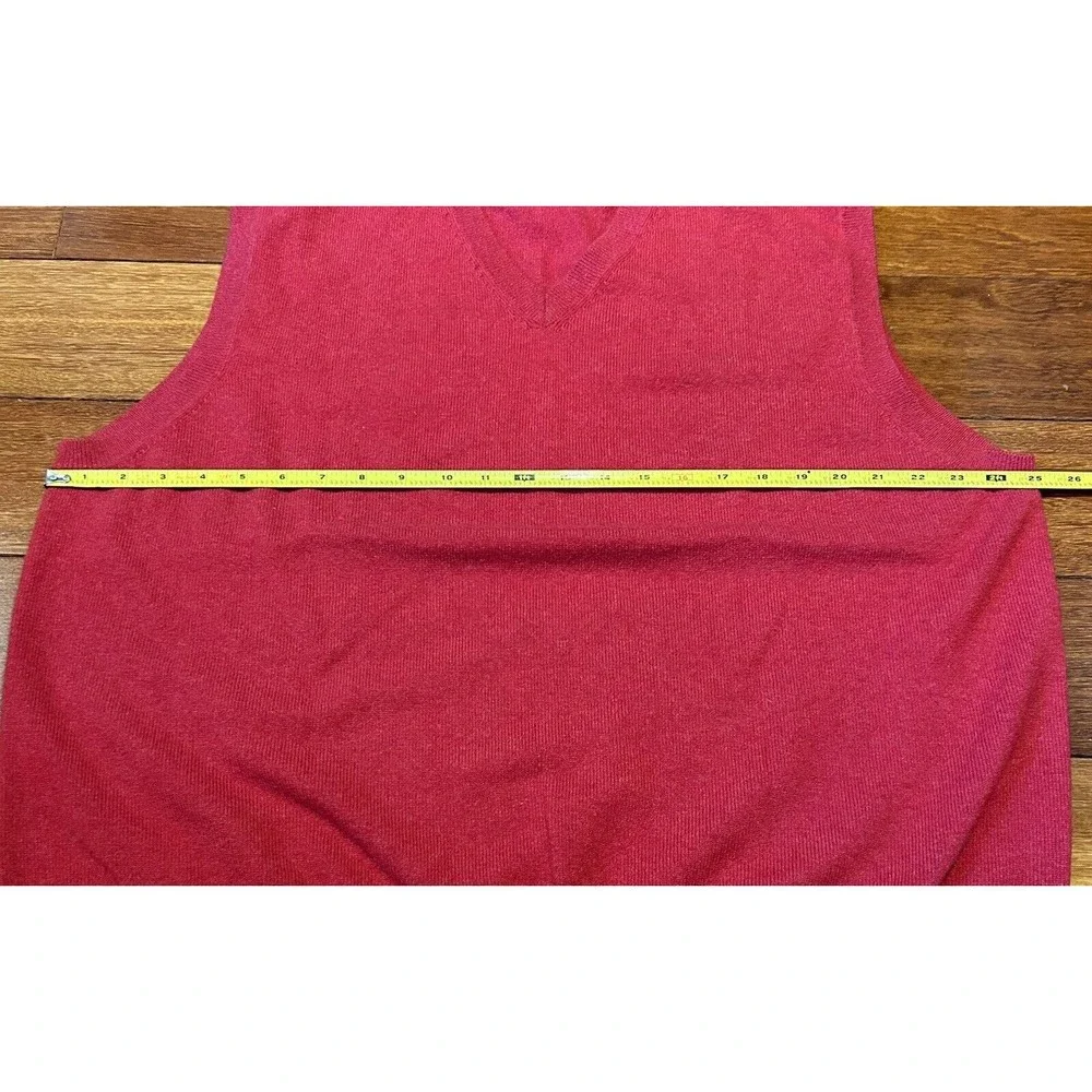 Lands' End Mens Large L Solid Red 100% Cashmere Sweater Vest  V Neck READ‎